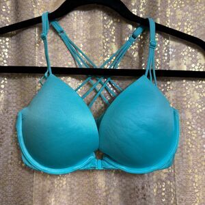 Victorias Secret Under Water Blue Front Clip Very Sexy Push Up Bra 32D